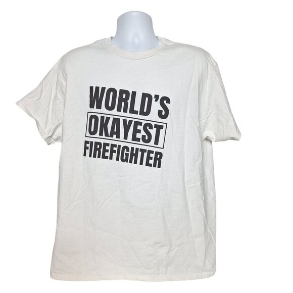 Gildan "Okayest Firefighter" Novelty Graphic Tee XL Sarcastic Funny Gift - Picture 2 of 6